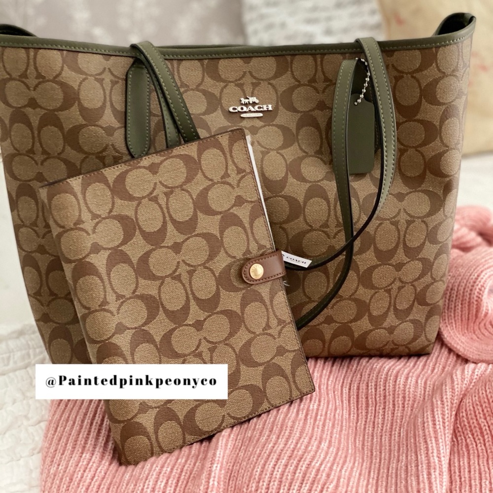 🆕 COACH | Signature Tote Olive Army Green & Notebook Planner